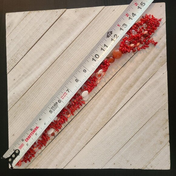 Red Coral Tassel Necklace Shell Glass Beads Hand Knotted - Picture 6 of 8